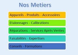 Nos Métiers : Appareils, Produits, Accessoires, Etalonnages, Calibrations, Réparations, Service Après Ventes, Faisabilités, Conseils, Formations,...