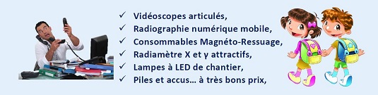 Vidéoscopes articulés, Radiographie numérique mobile, Consommables Magnéto-Ressuage, Radiamètre X et γ attractifs, Lampes à LED de chantier, Piles et accus… à très bons prix,