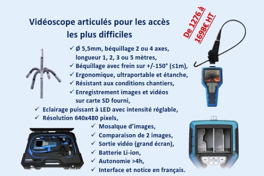 Vidéoscope articulés pour les accès les plus difficiles de 1276 à 1698€HT